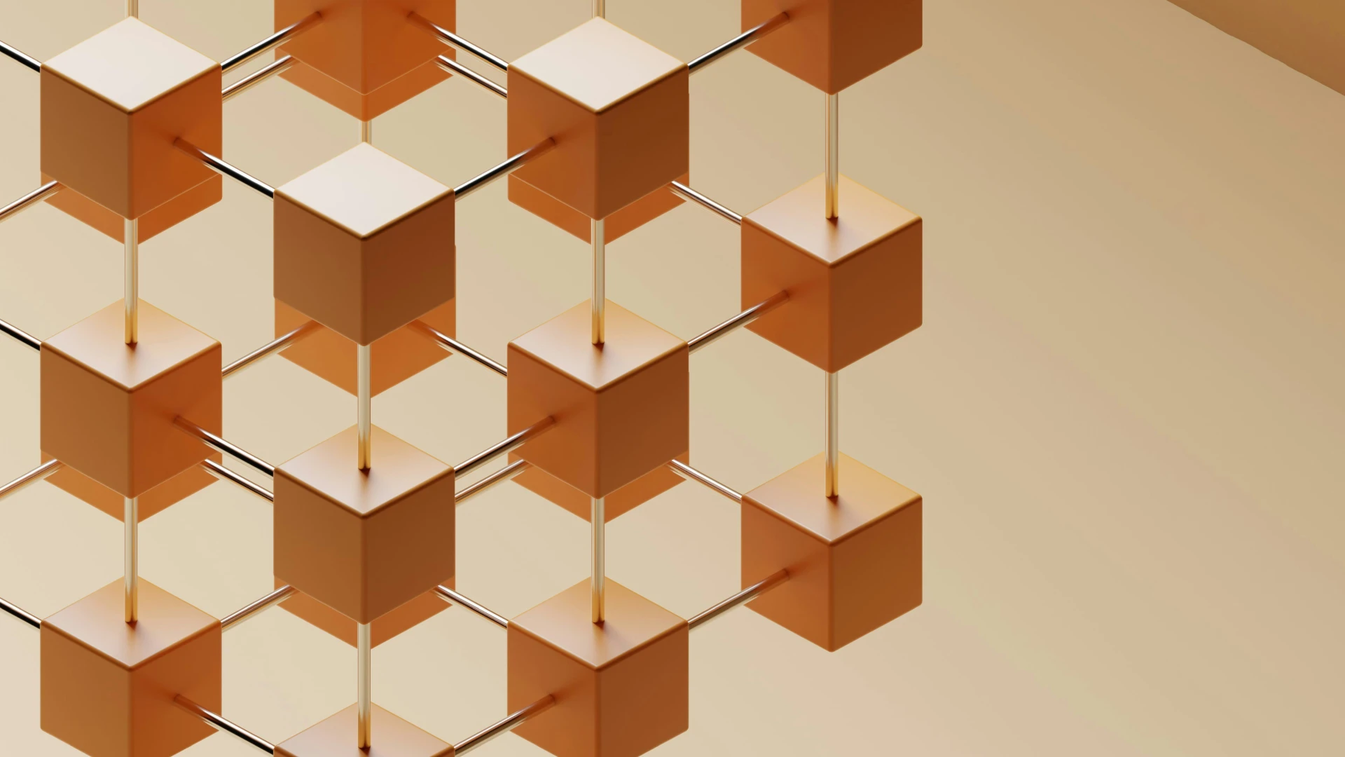 Una composición de bloques 3D en tonos cálidos, dispuestos de manera ordenada, simbolizando la estructura y el fortalecimiento de una empresa familiar a través de un diseño moderno y atractivo.