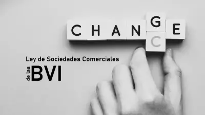 Composición gráfica con la palabra Change y una referencia a la Ley de Sociedades Comerciales de BVI.