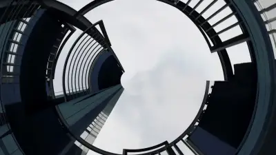 Vista ascendente de una estructura arquitectónica circular, símbolo de los pilares que sostienen una empresa familiar.