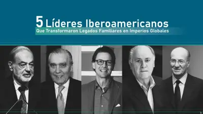 Composición con cinco líderes iberoamericanos, portada de una nota sobre liderazgo y legado familiar.